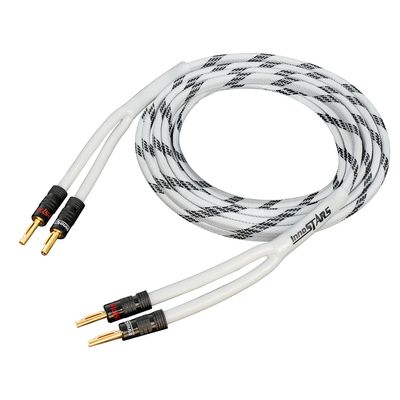 InnoStars 14 AWG Speaker Cable Wire with Banana Plugs (35 Feet - 10.7 Meter) - 99.99% OFC Copper, Gold Plated Tips, in-Wall CL2 Rated - White, 35 Ft
