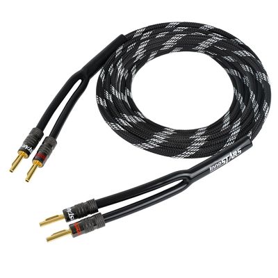 InnoStars 14 AWG Speaker Wire Cable (25 Feet), Premium Heavy Duty Braided Speaker Cable Dual Gold Plated Banana Plug Tips - 99.99% Oxygen-Free Copper - in-Wall CL2 - Black, 25ft