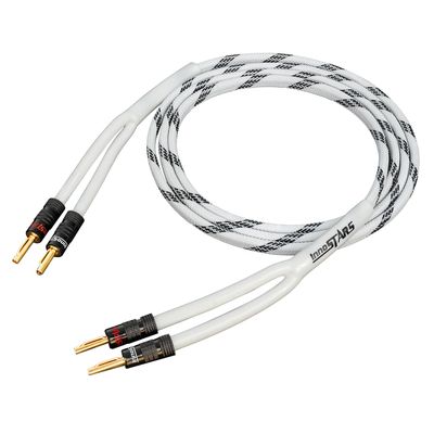 InnoStars 14AWG Premium Heavy Duty Braided Speaker Wire (6 Feet) with Dual Gold Plated Banana Plug Tips - 99.99% Oxygen-Free Copper (OFC) Construction - in-Wall CL2 - White, 6ft
