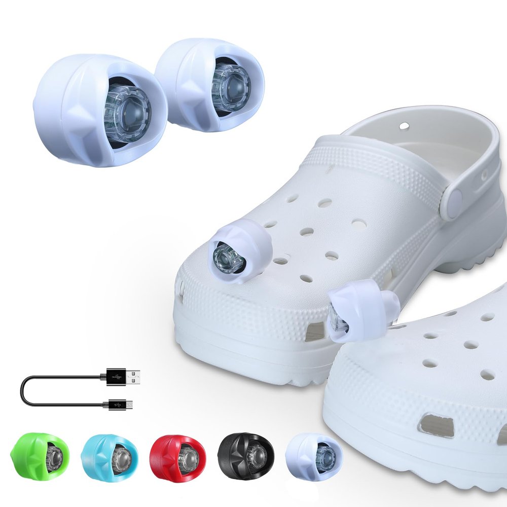RAHAN Rechargeable Clip on Clog Headlights,2pcs Wearable Flashlights Charm Accessories for Shoes for Kids Adults,3 Light Modes,Waterproof Lights for Dog Walking, Camping,Jogging,Hiking