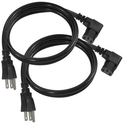 [2PACK] 3FT 90 Degree Computer Monitor Power Cord - NEMA 5-15P to Right Angle C13 Power Cord, 13A 125V, 16AWG, Black Replacement Angled Printer/TV 3 Prong AC Cord, PC Power Supply Cable
