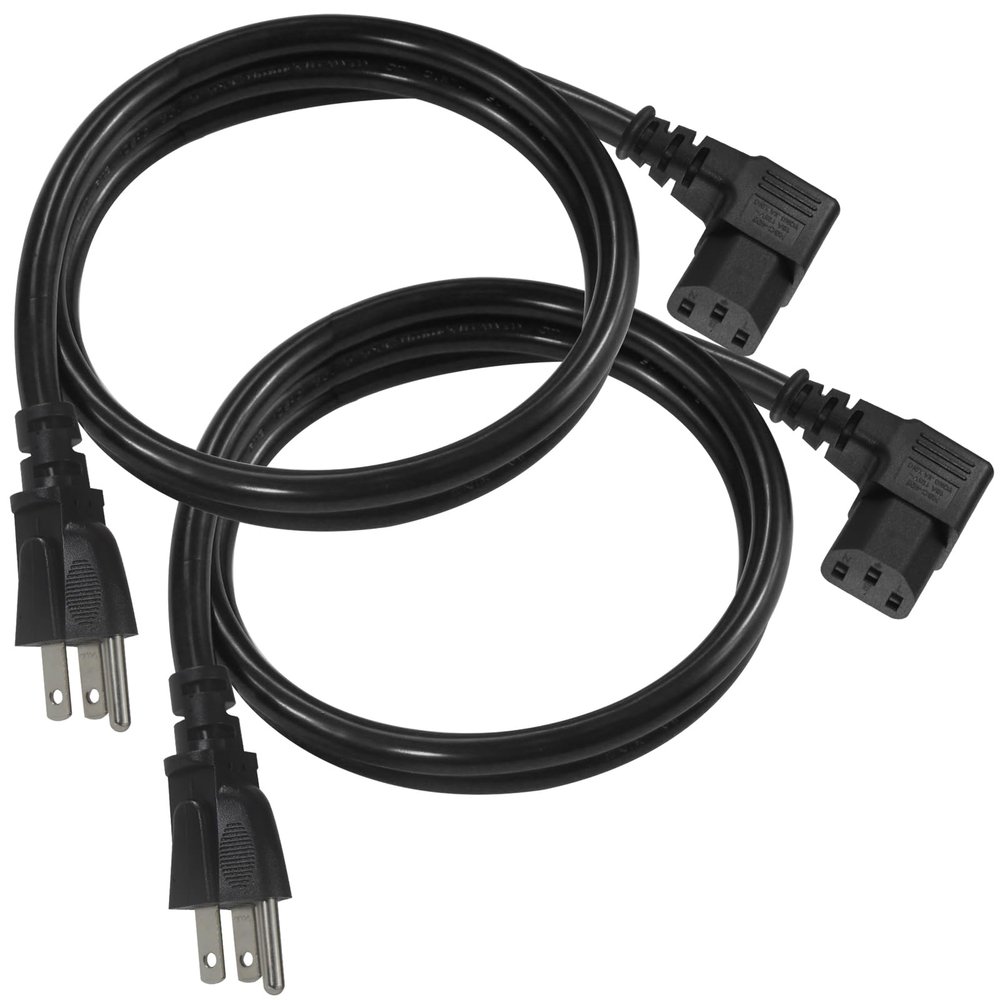 [2PACK] 3FT 90 Degree Computer Monitor Power Cord - NEMA 5-15P to Right Angle C13 Power Cord, 13A 125V, 16AWG, Black Replacement Angled Printer/TV 3 Prong AC Cord, PC Power Supply Cable