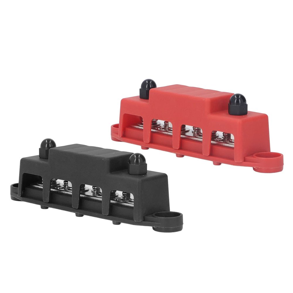 2PCS Power Distribution Block, ABS Zinc Alloy and Brass Material, a Useful Bus Bar, Brass Plate with M8 Screws and 4 Terminals for Bus Bar, DC 48V 250A for Cars