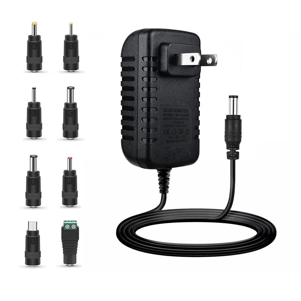 12V 2A Power Supply, Universal Power Adapter with 8 Selectable Plug, Power Adapter for Led Power Supply, CCTV Camera, BT Speaker, GPS, Webcam, Router - 2000mA Max