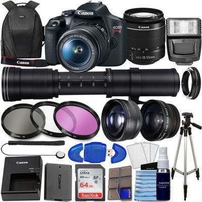 Canon EOS Rebel T7 DSLR Camera with 18-55mm is II Lens Bundle + 420-800mm Super Zoom Lens, Wide Angle Telephoto 64GB Memory, 3PC Filter Kit, Photo Backpack, Tripod More (34PC Bundle), Black