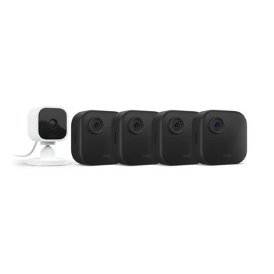 Blink Outdoor 4 (4th Gen) + Blink Mini  Smart security camera, two-way talk, HD live view, motion detection, set up in minutes, Works with Alexa  4 camera system + Mini (White)