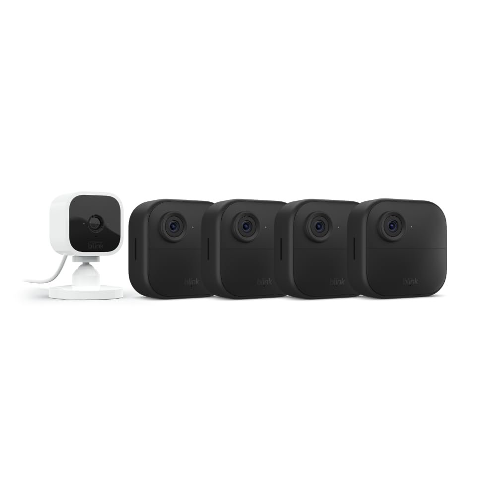 Blink Outdoor 4 (4th Gen) + Blink Mini Smart security camera, two-way talk, HD live view, motion detection, set up in minutes, Works with Alexa 4 camera system + Mini (White)