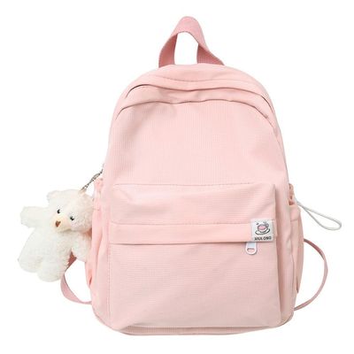 ALTALIVA Aesthetic Backpack Mini Canvas Korean Backpack with Kawaii Accessories, Laptop Lightweight Travel Backpack for Women (Pink)