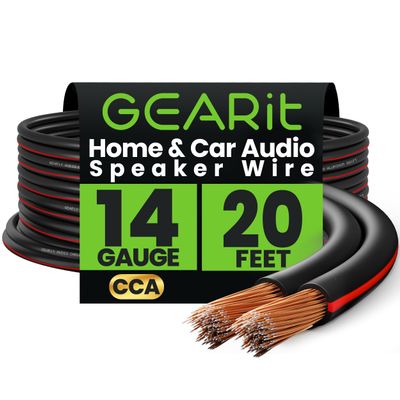 GEARit 14AWG Speaker Wire, Pro Series 14 Gauge Speaker Wire Cable (20 Feet / 6.09 Meters) Great Use for Home Theater Speakers and Car Speakers, Black
