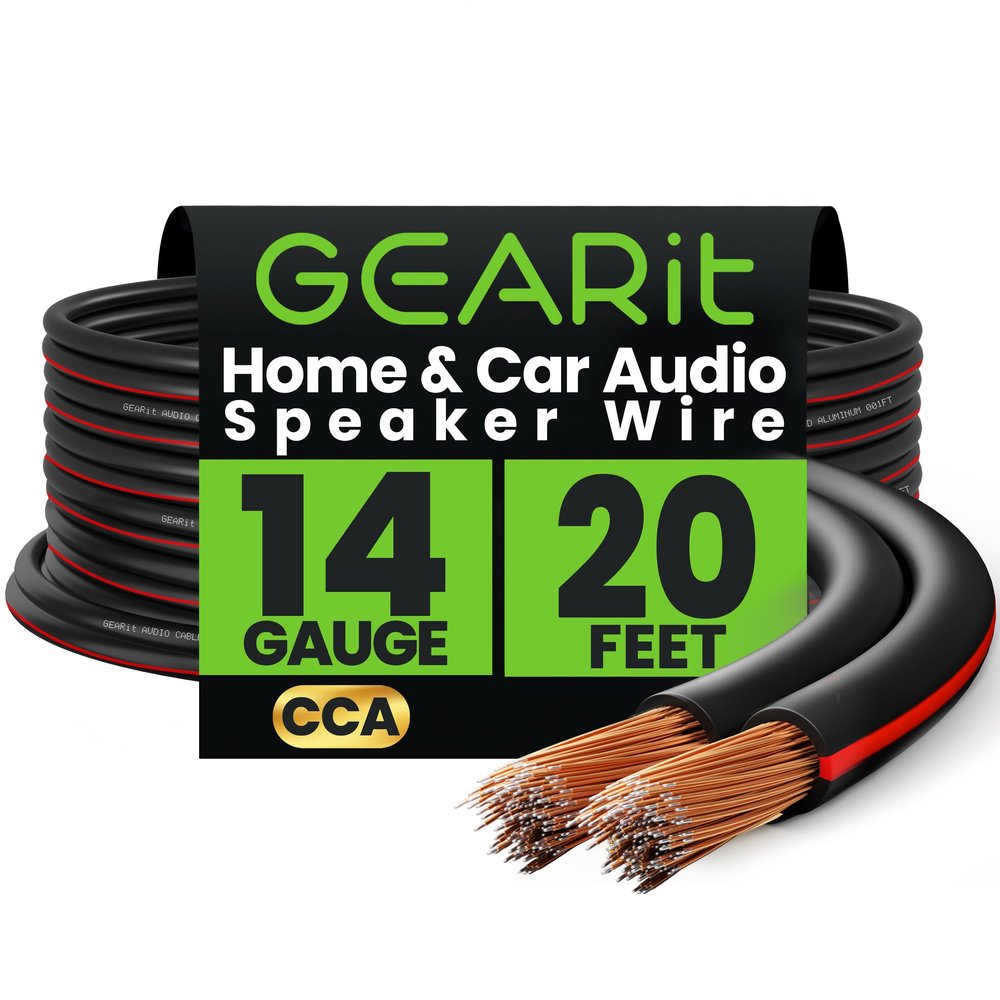 GEARit 14AWG Speaker Wire, Pro Series 14 Gauge Speaker Wire Cable (20 Feet / 6.09 Meters) Great Use for Home Theater Speakers and Car Speakers, Black