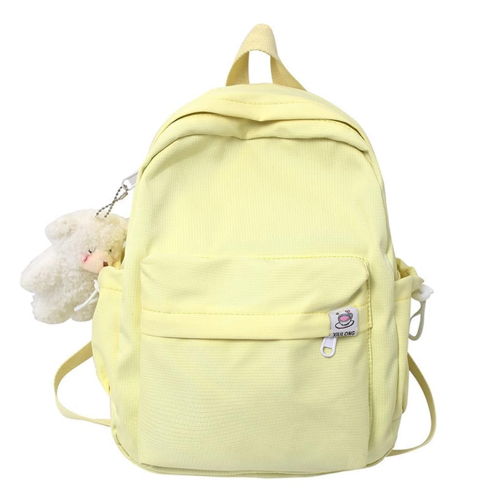 ALTALIVA Aesthetic Mini Canvas Korean Backpack with Kawaii Accessories, Laptop Lightweight Travel Backpack for Women (Yellow)