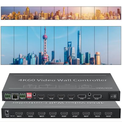 5x9 Video Wall Controller 4K@60Hz 4 HDMI+1 DP Input /9 HDMI Output Compatible (3x3 2x2 2x3 9x1 2x4 1x6) a Variety of Splice Modes,RS232/ Remote Control,RJ45TCP Network Protocol