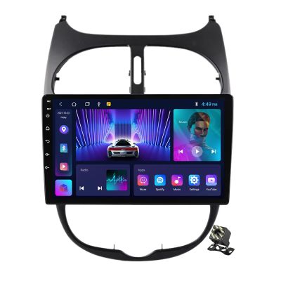 2 Din Android 12 Car Radio Stereo for Peugeot 206 1998-2012 GPS Navigation 9 Inch QLED Screen Multimedia Player FM Bluetooth Receiver 4G WiFi SWC DSP Carplay,Ts711/1+16g