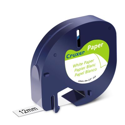 Cruxer 1 Pack Replacement for 91330 Letra Tag Refills Tape 12mm x 4m (1/2" x 13') Black Letters on White Paper Label Tape Compatible with 200B LT100H LT100T QX50 Label Maker for Home Office School