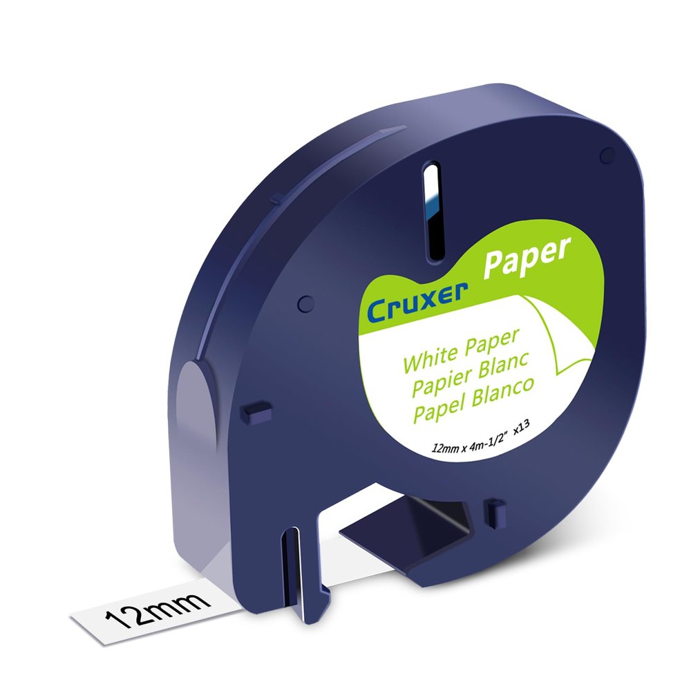 Cruxer 1 Pack Replacement for 91330 Letra Tag Refills Tape 12mm x 4m (1/2" x 13') Black Letters on White Paper Label Tape Compatible with 200B LT100H LT100T QX50 Label Maker for Home Office School