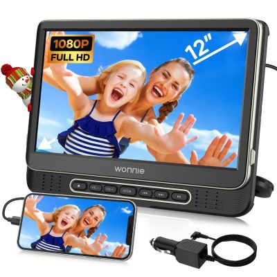 Car DVD Player, WONNIE 12" Portable DVD Player with Headrest Mount, Support 1080P/MP4 Video, HDMI Input/Output, AV Out, AC Adapter, Car Charger, USB Card Reader, Last Memory, All Regions