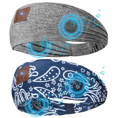 ASIILOVI 2-Pack Sleeping Headphones Bluetooth Headband, Wireless Headband Headphones with Ultra-Thin Speakers, Comfortable for Side Sleepers, Running, Adults, Unisex, Blue+Grey, One Size