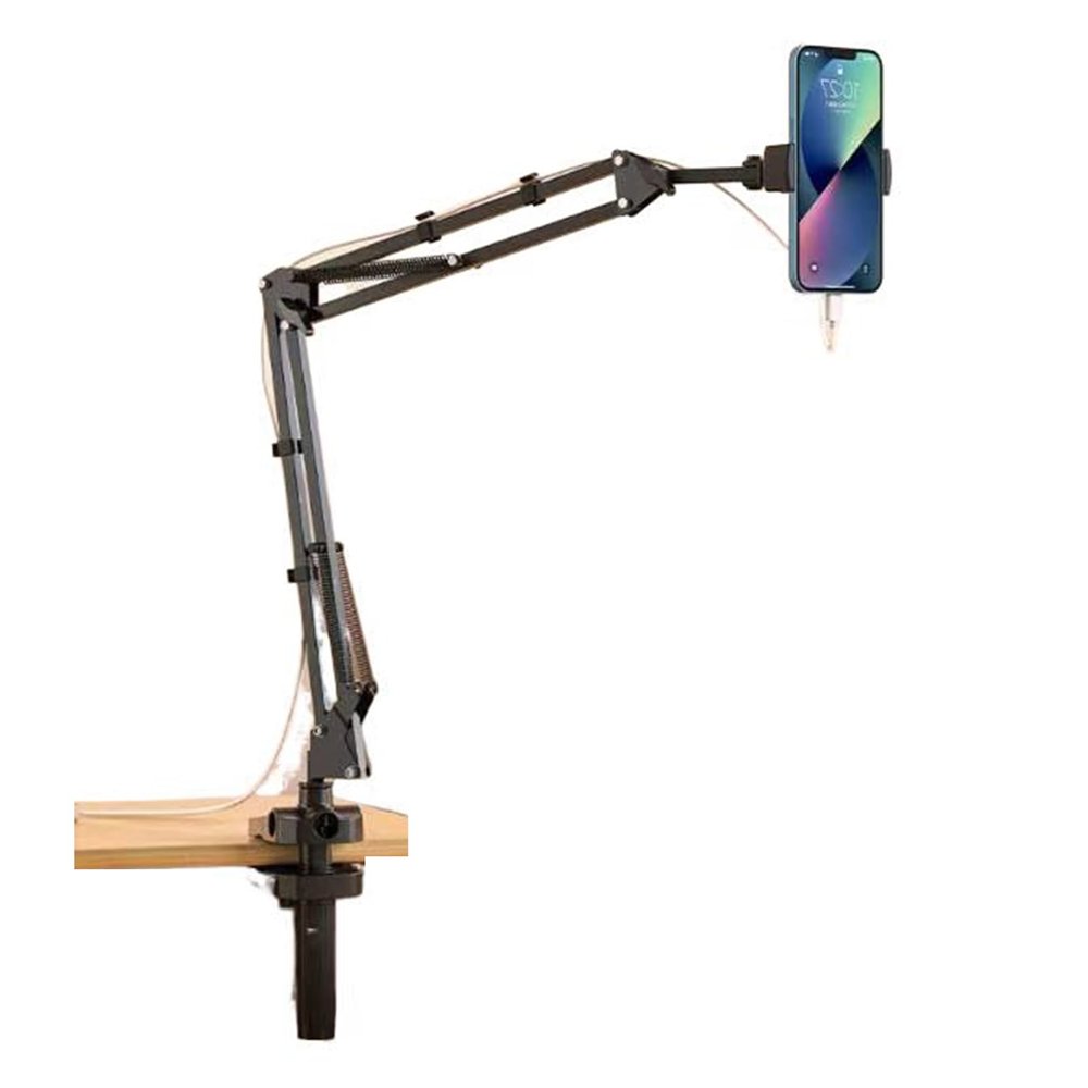 Bed Tablet Mount Holder Stand, Articulating Arm Cell Phone Holder, Load 10kg, Save Space, Desk/Bedside Tripod for Stream/Watching, Compatible with Ipad, Kindle, Cell Phones(Size:Phone,Color:Black)