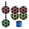 3 Pair (QTY6) of Enrock 6.5" 120 Watt Peak Power Max 2-Way Marine Audio Boat Speakers with Multicolor RGB LED Lighting, 6X White and Chrome Grilles, 2X 6.5 Black Unloaded Speaker Pods, 50ft Wire view 1