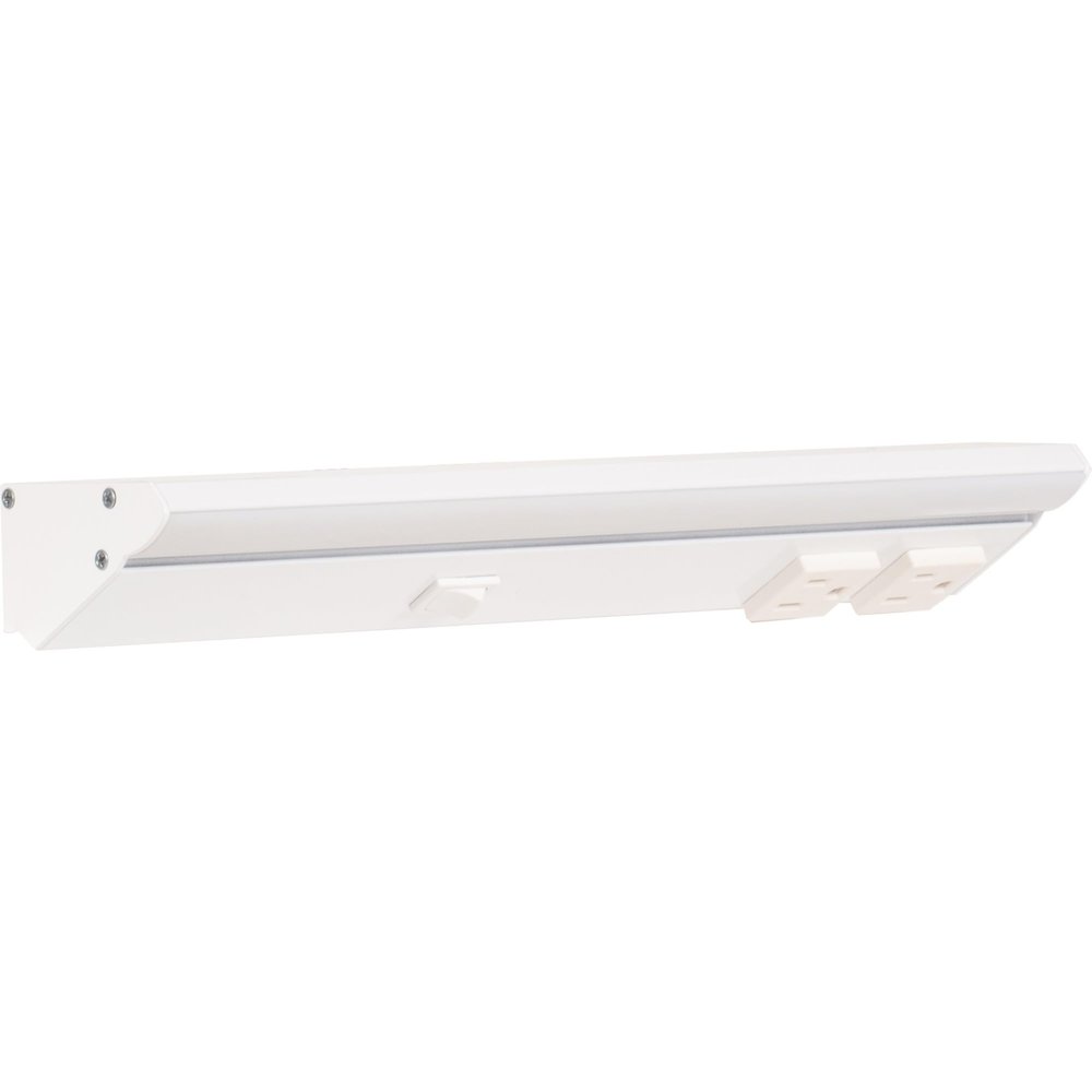 12-1/2" High Output Direct Voltage Series Lighted Power Strip, Single-White, 400 Lumens/Fixture, White Finish, White Receptacles, Soft White 3000K