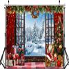 12x8ft Christmas Window Backdrop for Photography Winter Forest Ice and Snow World Background Winter Snow Forest Backdrop White Xmas Trees Backdrop Kids Baby Shower Christmas Party Decorations view 3