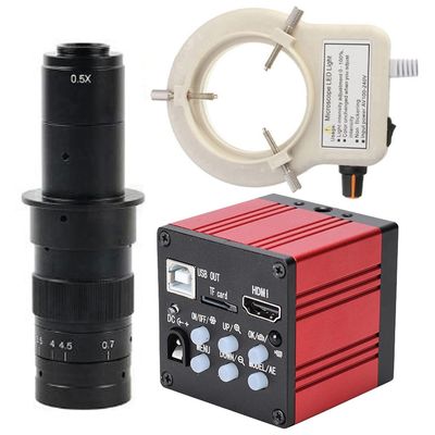51MP Microscope Camera HDMI USB Industrial Electronic Digital Microscope & 180X C-Mount Lens Whit 56-LED Adjustable Ring Light