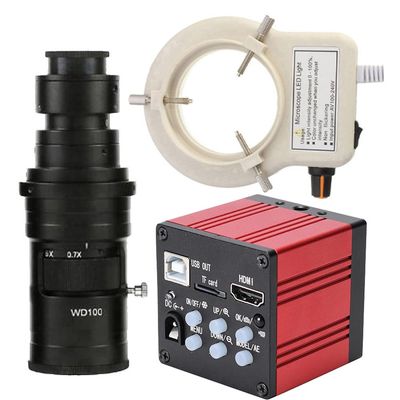 51MP Microscope Camera HDMI USB Industrial Electronic Digital Microscope & 200X C-Mount Lens Whit 56-LED Adjustable Ring Light