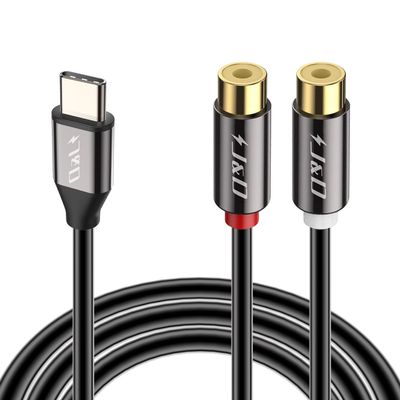 J&D USB C to 2 RCA Female Audio Cable, Gold Plated RCA Extension Cord Y Splitter, Compatible with iPhone 16/17 Series, Galaxy S23/S24/S25, Home Theater Systems, 0.6 Feet