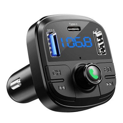 WYYHAA Bluetooth FM Transmitter for Car, BT 5.0 & QC3.0 Car Bluetooth Adapter with 5 EQ Mode, 3 Charging Ports Support USB Disk, TF Card Hands-Free Car Kits