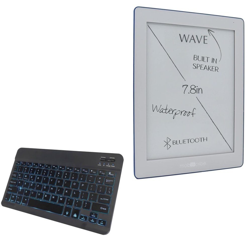 BoxWave Keyboard Compatible with Mobiscribe Wave Black & White (7.8 in) - SlimKeys Bluetooth Keyboard - with Backlight, Portable Slim LED 7 Colors - Jet Black