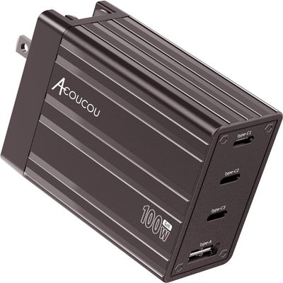 100W USB C Charger 4-Port Fast Charging BlockAcoucou USB Wall Charger Block for MacBook Pro/Air, Smartphones, Laptop Tablet (Dark Bronze)