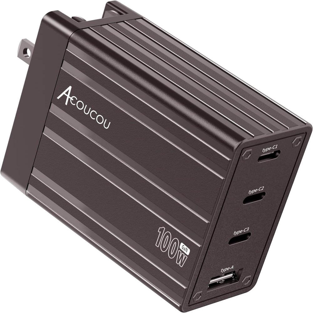 100W USB C Charger 4-Port Fast Charging BlockAcoucou USB Wall Charger Block for MacBook Pro/Air, Smartphones, Laptop Tablet (Dark Bronze)