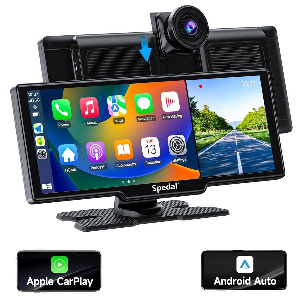 860 Portable CarPlay Screen with 4K Dash Cam Front and Rear- 9.3" Wireless Apple CarPlay Android Auto Car Stereo, Bluetooth, GPS Navigation Head Unit,Car Stereo Receivers,1080p Backup Camera