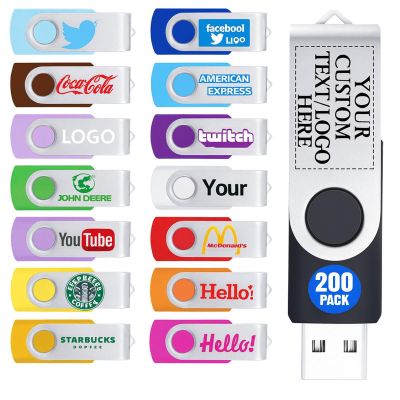Custom USB Flash Drive 4GB 200 Pack Promotional Product Customized USB Thumb Drive,Customizable USB Drive Personalized with Your Logo Bulk USB 2.0 Personalized USB Stick 200pcs Multiple Color Choice