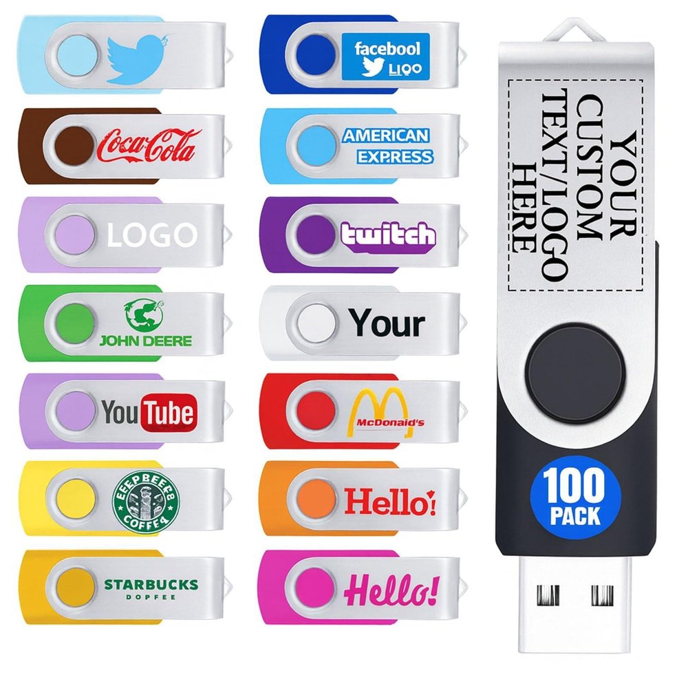 Custom USB Flash Drive 1GB 100 Pack Promotional Product Customized Thumb Drive,Customizable USB Drive Personalized with Your Logo Bulk USB2.0 Personalized USB Stick 100Pcs Multiple Color Choice