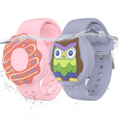 Waterproof Air tag Bracelets for Kids (2 Pack) - Soft Silicone Hidden Air tag Wristband - Lightweight GPS Tracker Holder Compatible with Apple Airtag Band for Child-Donut & Owl