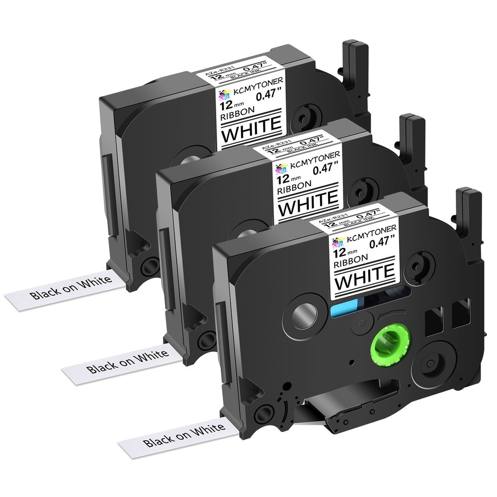 KCMYTONER 3 Pack Compatible for Ptouch TZe-R231 TZ-R231 TZe Satin Ribbon Tape 12mm 0.47 Inch Black on White Fabric Tape for Ptouch Embellish PT-P710BT P700 P910BT H100 D400VP Label Maker