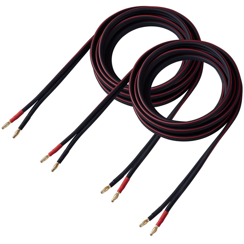 HANNLINTE 12 AWG HD Premium Soft Touch HiFi Speaker Cable (2 Pack, 15 Feet), 12 Gauge Banana Speaker Wire with Banana Plugs for Bi-Wire Bi-Amp HiFi Surround Sound Oxygen-Free Copper, Black
