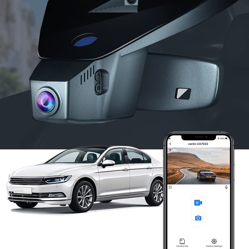 Fitcamx 4K Dash Cam for 2016-2023 VW Passat S SE SEL R-line GT Limited (HD2-6108), Factory OEM Style, UHD 2160P Video, Built-in WiFi & APP, Loop Recording, Parking Monitor, Easy to Install, 64GB Card