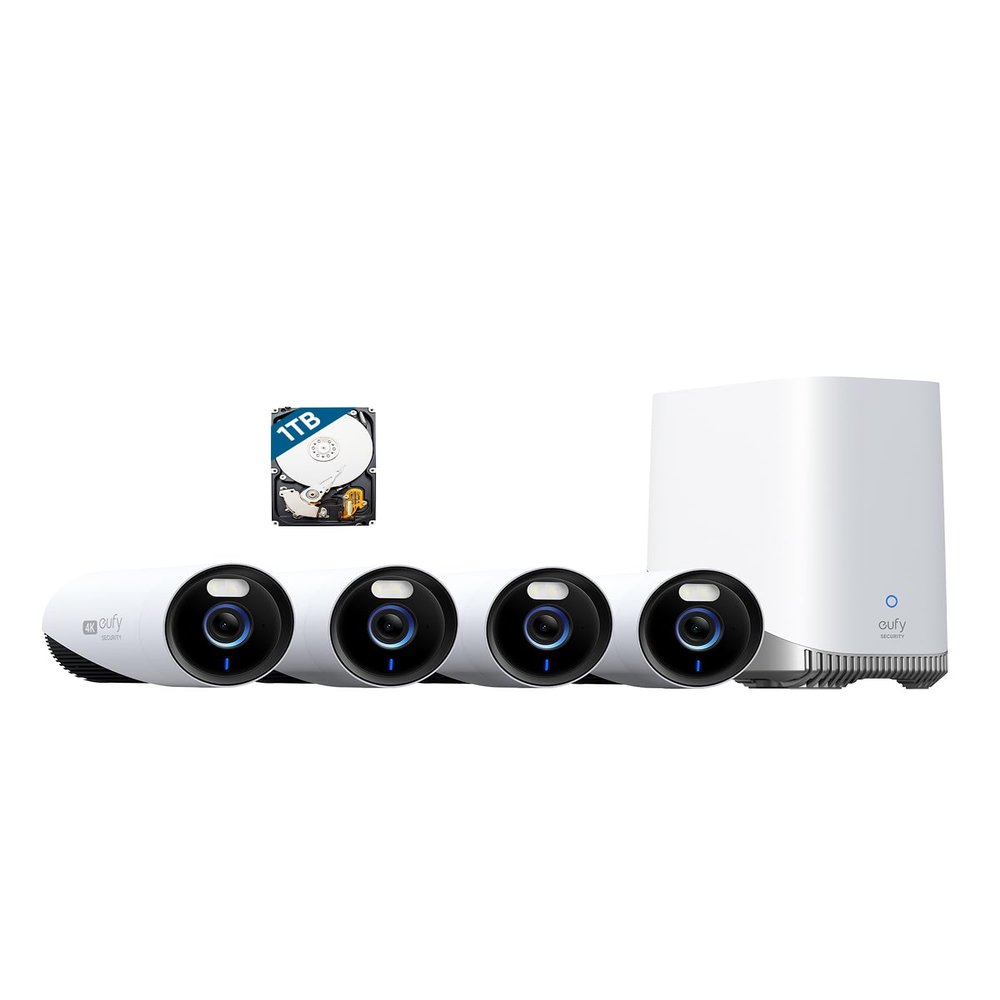 eufy Security eufyCam E330 (Professional) 4-Cam Kit, 4K Outdoor Security Camera System, 24/7 Recording, Plug-in, Wi-Fi NVR, 1TB Hard Drive Included, 10CH, Local Storage, No Monthly Fee