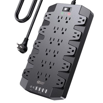 Power Strip, SUPERDANNY Surge Protector with 22 AC Outlets, 2 USB-C and 4 USB Ports, 1875W/15A, 2100J, 6.5Ft Extension Cord Surge Protector Power Strip with Wall Mount Holes for Home, Office, Dorm