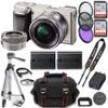 Sony a6400 Mirrorless Camera (Silver) E PZ 16-50mm f/3.5-5.6 OSS Lens + 2X 64GB Memory + Case + Tripod & More (20pc Bundle) (Renewed)