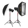 Flashpoint Studio Pro 800 III-V 800W R2 Flash 2-Light Kit with LED Lamp, Bundle with Stands, Softbox and Umbrella view 1
