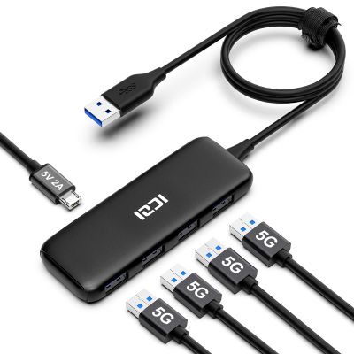 ICZI USB Hub 4 Port Data Splitter Multiple USB Dongle with 4ft Extended Cable for MacBook, Mac mini, iMac, Surface Pro, XPS