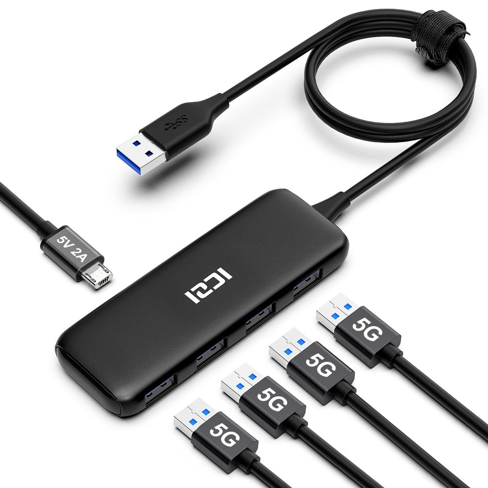 ICZI USB Hub 4 Port Data Splitter Multiple USB Dongle with 4ft Extended Cable for MacBook, Mac mini, iMac, Surface Pro, XPS