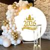 OERJU 2026 Happy New Year Round Backdrop Cover New Years Eve Photo Backdrop White and Gold Christmas New Year Festival Celebration Party Decoration Circle Background Photography Studio Prop 5ft view 2