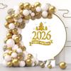 OERJU 2026 Happy New Year Round Backdrop Cover New Years Eve Photo Backdrop White and Gold Christmas New Year Festival Celebration Party Decoration Circle Background Photography Studio Prop 5ft view 3