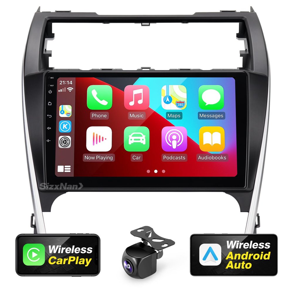 SizxNanv for Android Compatible with Wirelessly Carplay Android Auto,Car Radio Stereo Bluetooth Navigation GPS WiFi FM/AM 8 core 4GB+64GB 1280X720 Touchscreen Rear Camera for Toyota Camry 2012-2014