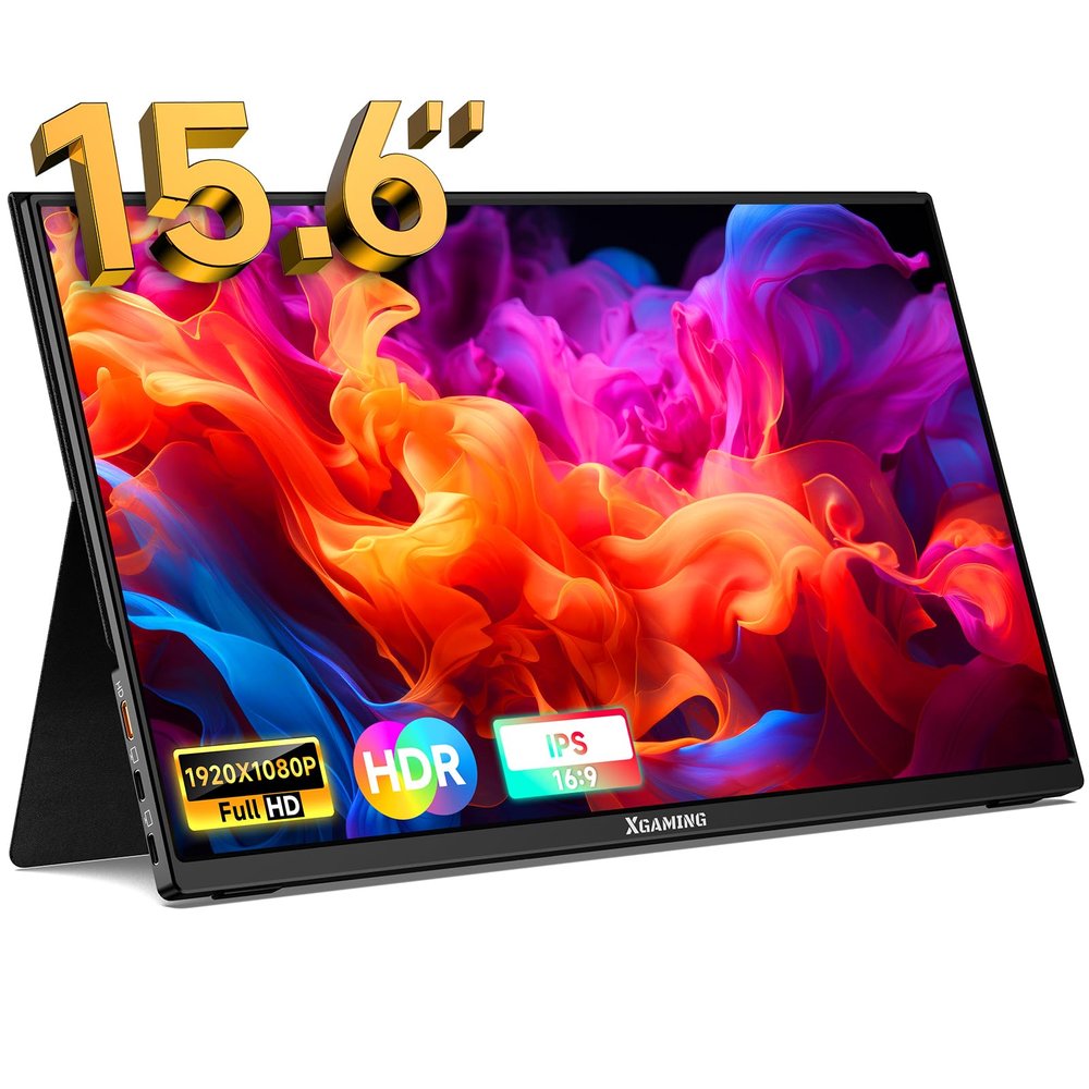 XGaming Portable Monitor 15.6 Inch 1080P FHD IPS USB-C Laptop Monitor, HDMI Computer Display w/Smart Cover & Speakers, Ultra Slim HDR Gaming External Screen for Laptop PC Phone Mac Xbox PS4 Switch