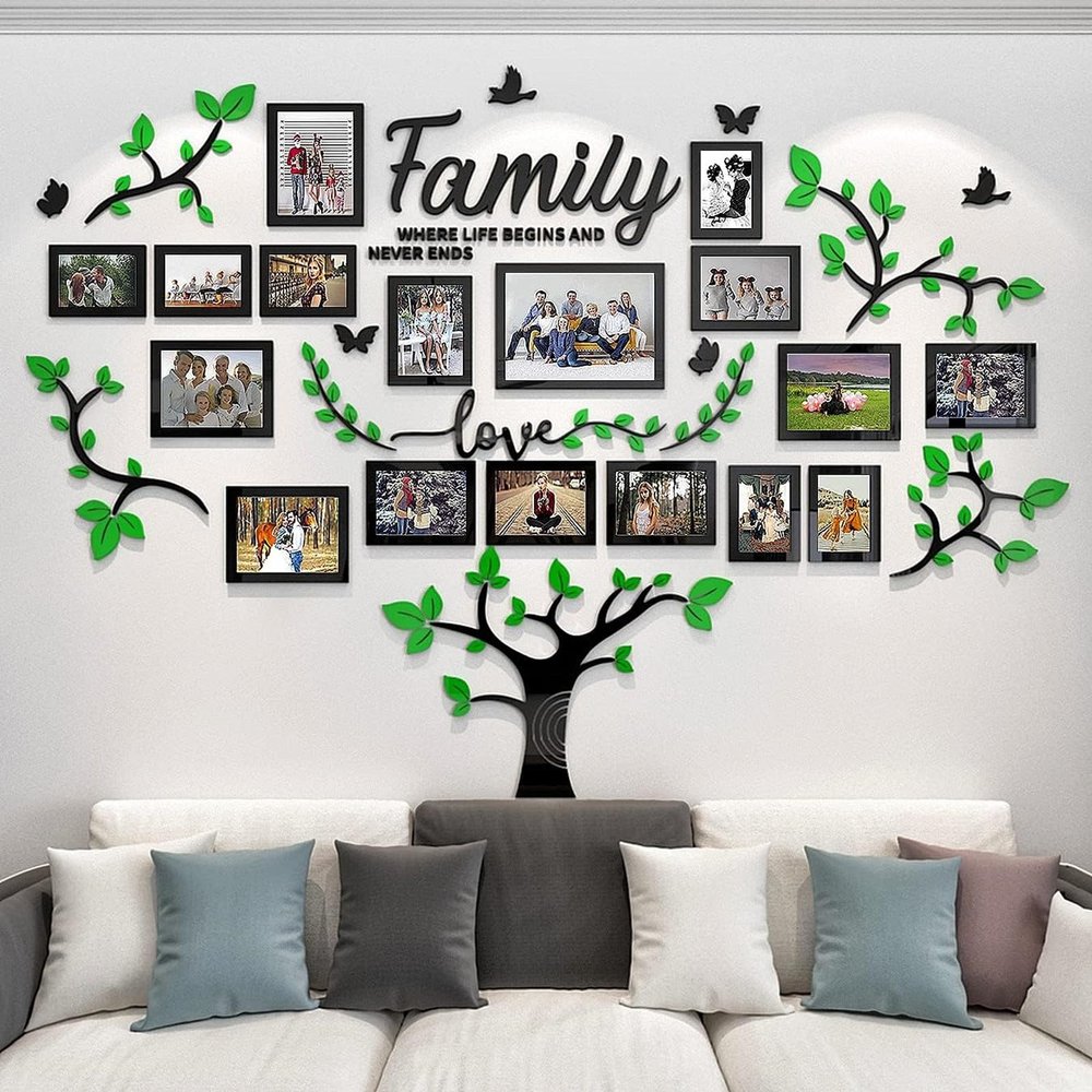 hejiagongsi Family Tree Wall Decor - Picture Frames Collage 4x6 5x7 8x10 11x14 3D DIY-Acrylic Photo Frame for Living Room Green 57 * 81in